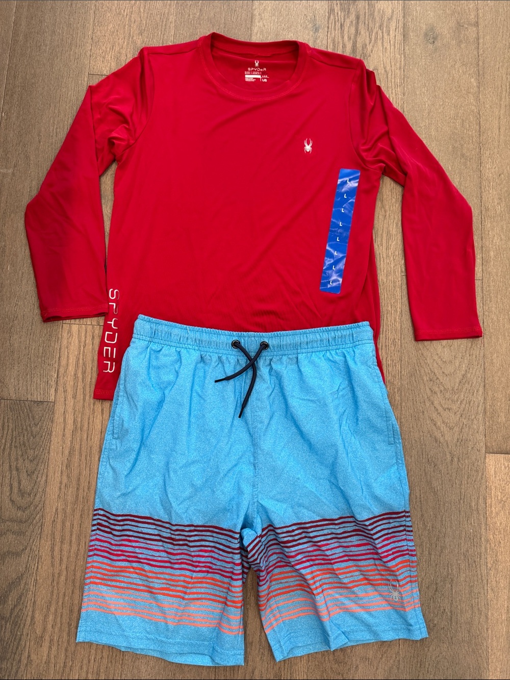 Spyder NWT Swim Shirt Shorts 2 Piece Set Boys Large Long Sleeve Sun Protection